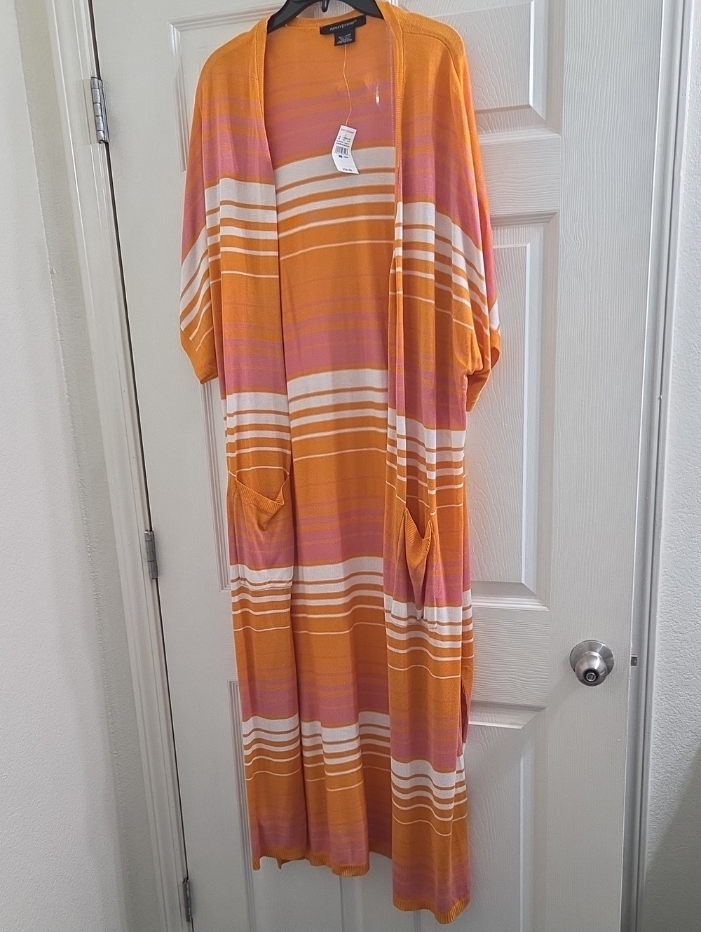 Ashley Stewart Orange Pink Striped Long Cardigan